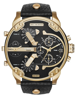 Diesel Mr Daddy Chronograph Black Dial Black Leather Strap Watch For Men - DZ7371