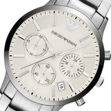 Emporio Armani Renato Chronograph White Dial Silver Steel Strap Watch for Women  - AR2459