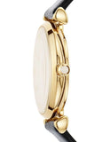 Emporio Armani Gianni T-Bar Quartz Mother of Pearl Dial Black Leather Strap Watch For Women - AR1910