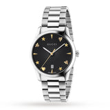 Gucci G Timeless Black Dial Silver Steel Strap Watch For Women - YA1264029A