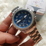 Fossil Bowman Chronograph Blue Dial Silver Steel Strap Watch for Men - FS5604