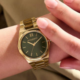 Michael Kors Slim Runway Black Dial Gold Steel Strap Watch for Women - MK3803