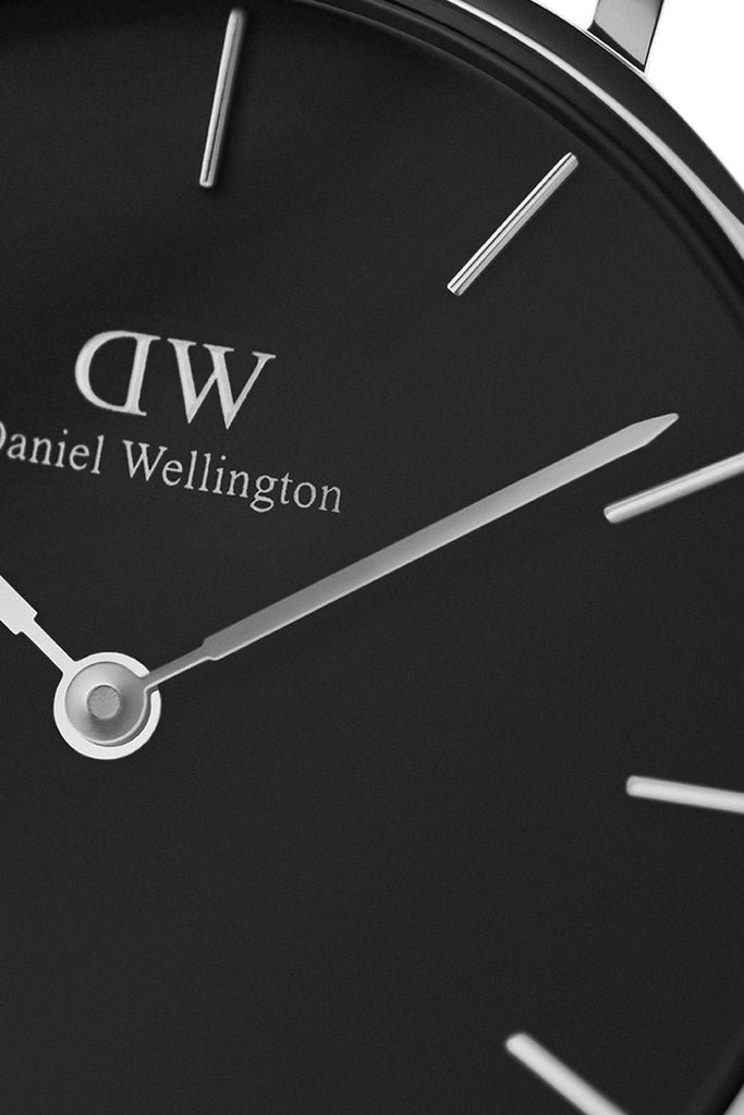 Daniel Wellington Petite Sterling Black Dial Silver Mesh Bracelet Watch For Women - DW00100304