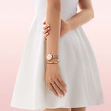 Daniel Wellington Petite Melrose Pink Dial Rose Gold Mesh Strap Watch For Women - DW00100367