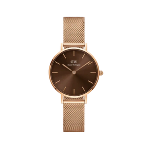Daniel Wellington Petite Amber Brown Dial Gold Mesh Strap Watch For Women - DW00100476