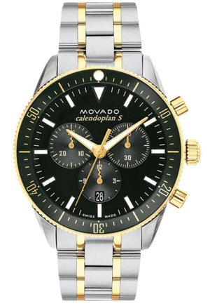Movado Heritage Calendoplan Chronograph Green Dial Two Tone Steel Strap Watch For Men - 3650167