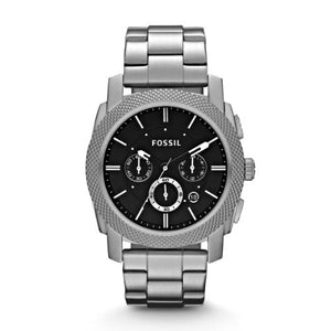 Fossil Machine Chronograph Black Dial Silver Steel Strap Watch for Men - FS4776