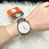 Emporio Armani Luigi Chronograph Silver Dial Brown Leather Strap Watch for Men - AR1846