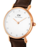 Daniel Wellington Classy Bristol White Dial Brown Leather Strap Watch For Women - DW00100062