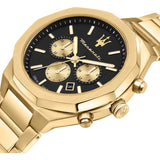 Maserati Stile 45mm Chronograph Black Dial Gold Steel Strap Watch For Men - R8873642001