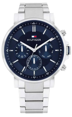 Tommy Hilfiger Tyson Chronograph Blue Dial Silver Steel Strap Watch For Men - 1710588