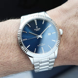 Tudor Style Automatic Blue Dial Silver Steel Strap Watch for Men - M12710-0013