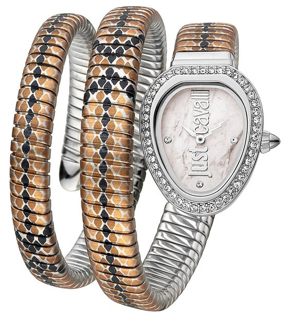 Just Cavalli Glam Snake White Dial Multicolor Steel Strap Watch for Women - JC1L163M0215