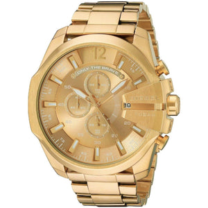 Diesel Mega Chief Chronograph Gold Dial Gold Steel Strap Watch For Men - DZ4360