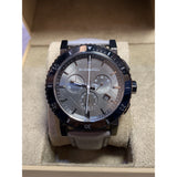 Burberry The City Chronograph Ion Plated Grey Dial Grey Leather Strap Watch for Men - BU9384