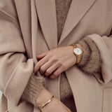 Daniel Wellington Iconic Link White Dial Rose Gold Steel Strap Watch For Women - DW00100211