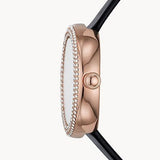 Emporio Armani Rosa Quartz Mother Of Pearl White Dial Black Leather Strap Watch For Women - AR11356