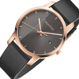 Calvin Klein City Quartz Grey Dial Black Leather Strap Watch for Men - K2G2G6C3