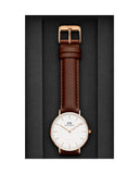 Daniel Wellington Classic St. Mawes White Dial Brown Leather Strap Watch for Men - DW00100035