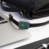 Daniel Wellington Quadro Pressed Sheffield Green Dial Black Leather Strap Watch For Women - DW00100439