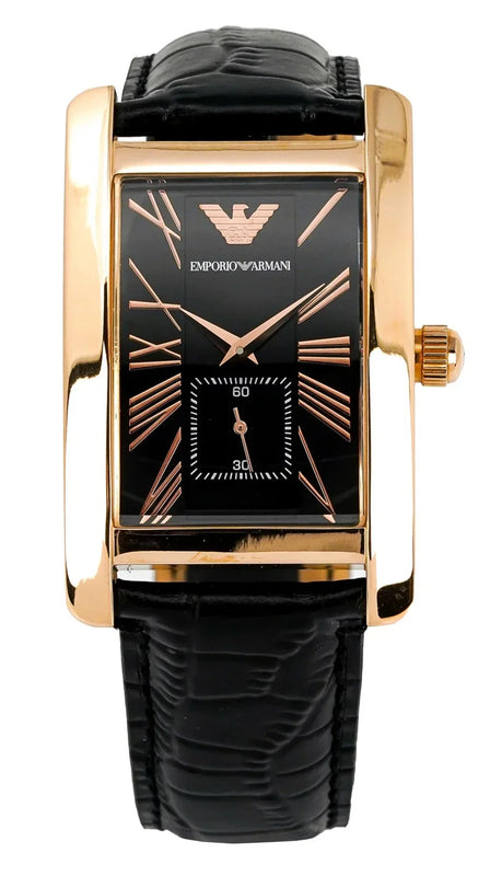 Emporio Armani Classic Black Dial Black Leather Strap Watch For Men - AR0168