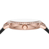 Emporio Armani Cleo Three-Hand Mother of Pearl Dial Black Leather Strap Watch For Women - AR11485