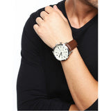 Fossil Pilot Chronograph White Dial Brown Leather Strap Watch for Men - FS5146