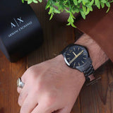 Armani Exchange Hampton Chronograph Black Dial Black Steel Strap Watch For Men - AX2413