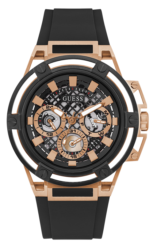 Guess Matrix Multifunction Black Dial Black Rubber Strap Watch For Men - GW0423G5