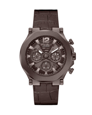 Guess Edge Chronograph Brown Dial Brown Leather Strap Watch For Men - GW0492G2