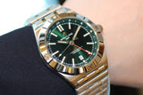 Breitling Chronomat GMT 40 Green Dial Silver Steel Strap Watch for Men - A32398101L1A1
