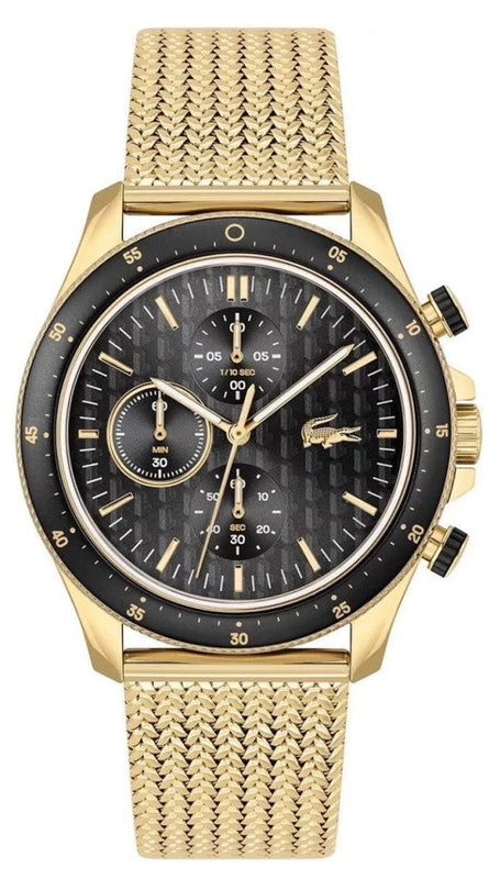 Lacoste Neoheritage Chronograph Black Dial Gold Mesh Strap Watch for Men - 2011254