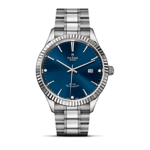 Tudor Style Automatic Diamonds Blue Dial Silver Steel Strap Watch for Men - M12710-0017
