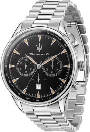 Maserati Tradizione Chronograph Black Dial Silver Steel Strap Watch for Men - R8873646004