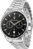 Maserati Tradizione Chronograph Black Dial Silver Steel Strap Watch for Men - R8873646004