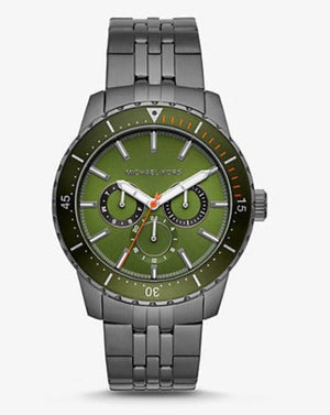 Michael Kors Cunningham Multifunction Chronograph Green Dial Grey Steel Strap Watch For Men - MK7158