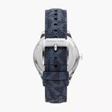 Michael Kors Benning Three Hand Silver Dial Blue Leather Strap Watch For Men - MK8930