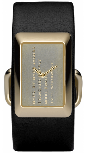 Marc Jacobs Champagne Dial Black Leather Strap Watch for Women - MBM2047