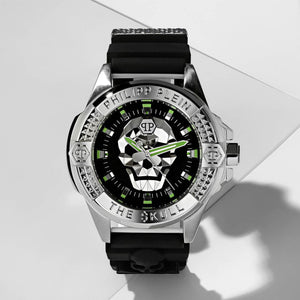 Philipp Plein The Skull Black Dial Black Silicone Strap Watch for Men - PWAAA0121