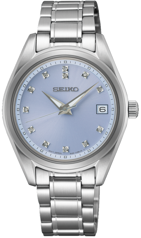 Seiko Diamond Blue Dial Silver Steel Strap Watch for Women - SUR581P1