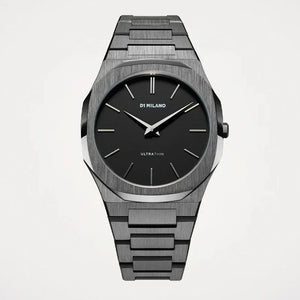 D1 Milano Ultra Thin Re-Gun Black Dial Gray Steel Strap Watch for Men - D1-UTBJ41