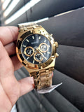 Guess Continental Black Dial Gold Steel Strap Watch for Men - GW0260G2