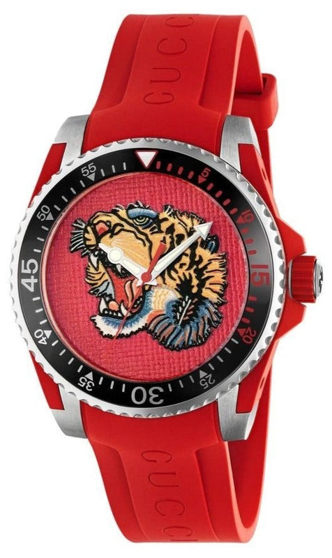 Gucci Dive Quartz Red Dial Red Rubber Strap Watch For Men - YA136315