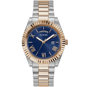 Guess Quartz Blue Dial Two Tone Steel Strap Watch For Men - GW0265G12