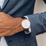 Daniel Wellington Classic Bristol White Dial Brown Leather Strap Watch For Women - DW00100039