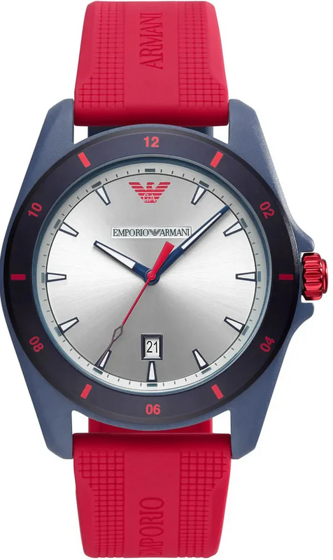 Emporio Armani Sigma Silver Dial Red Silicone Strap Watch for Men - AR11219