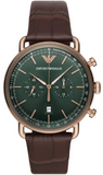 Emporio Armani Aviator Green Dial Brown Leather Strap Watch for Men - AR11334