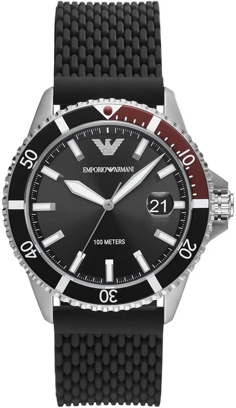 Emporio Armani Diver Black Dial Black Silicon Strap Watch for Men - AR11341