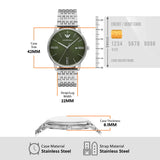 Emporio Armani Minimalist Green Dial Silver Steel Strap Watch for Men - AR11644