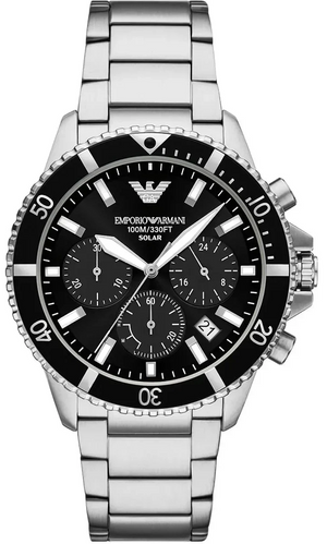 Emporio Armani World Explorer Black Dial Silver Steel Strap Watch for Men - AR11739